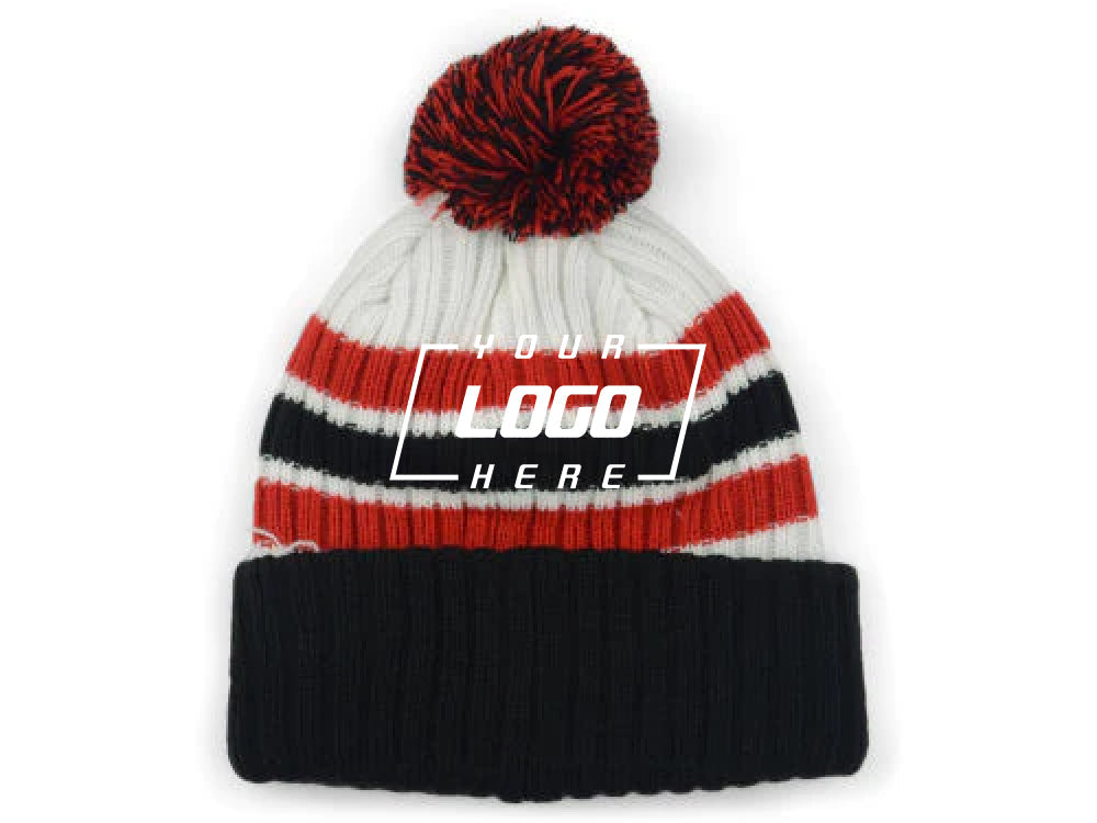 New Era Blank Ribbed Cuff Pom Knit - White/Black/Red